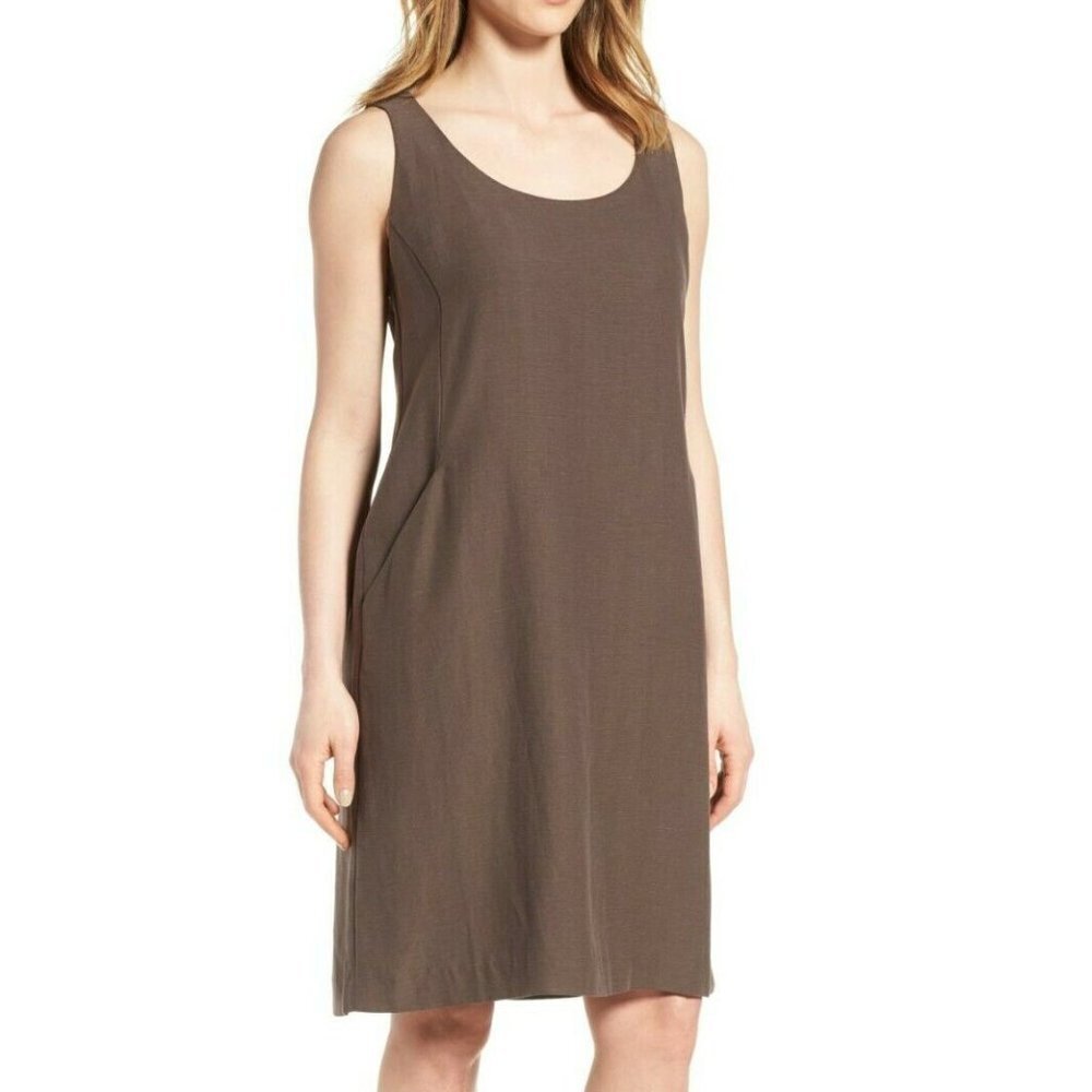 Eileen Fisher Cobblestone Drapey Tencel Linen Shift Dress